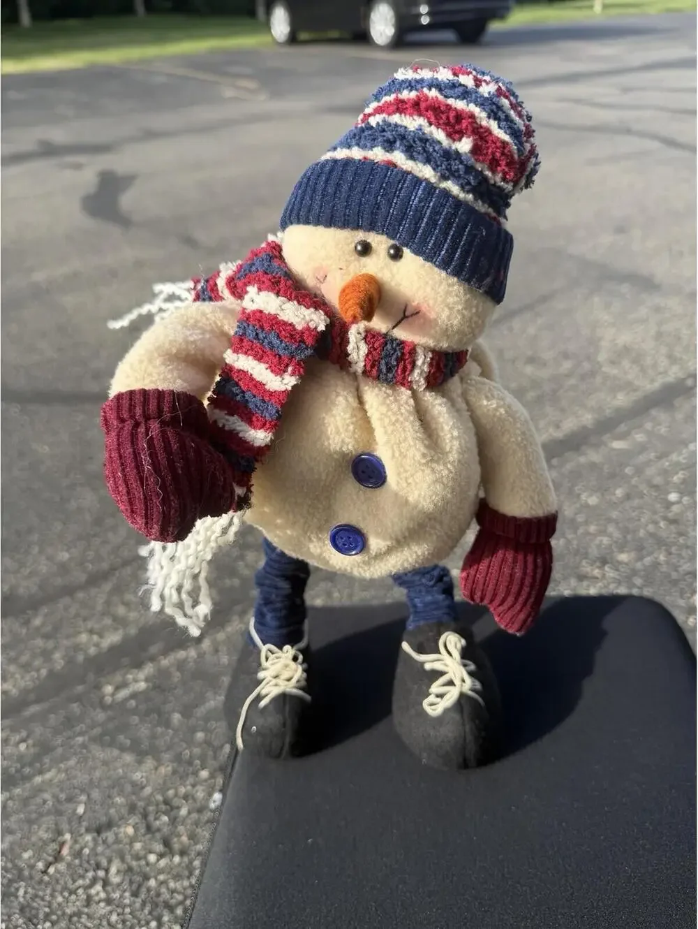 Vintage Plush Snowman Figure Long Legs Winter Christmas Shelf‎ Sitter 14” Tall